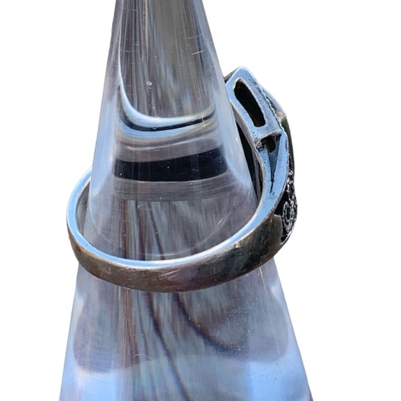 Vintage Art Deco Sterling Silver Black Onyx Marcasite Woman’s Ring Jewelry - Picture 6 of 7